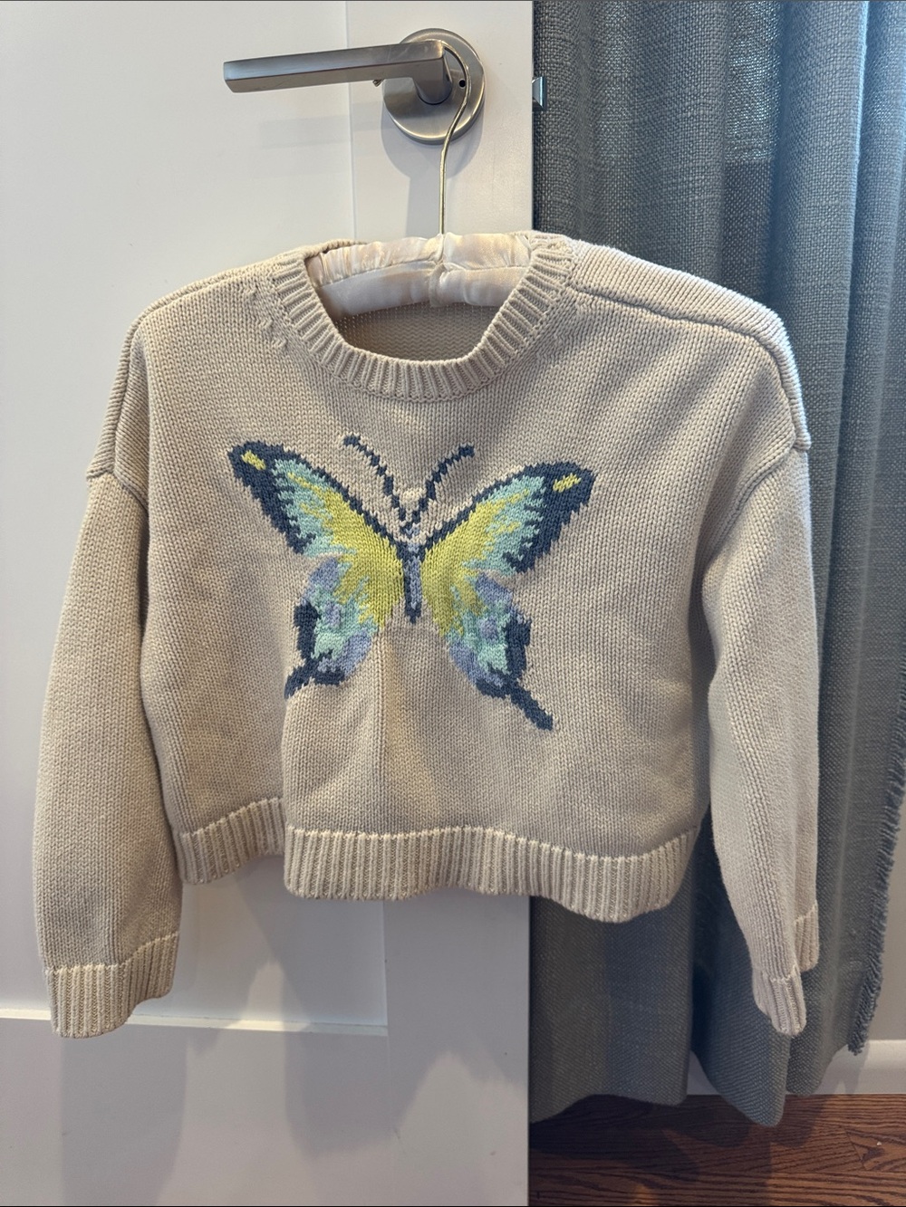 GAP Cream Sweater with Blue-Yellow Butterfly